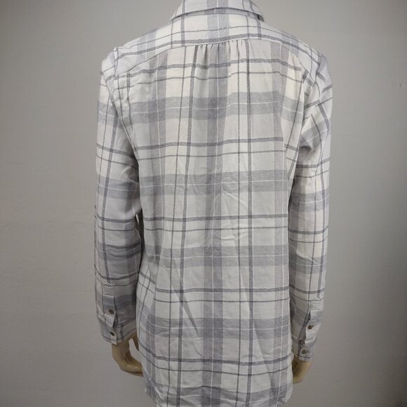 Kuhl gray plaid long sleeve cotton blend button front flannel shirt ladies Large - Picture 4 of 8